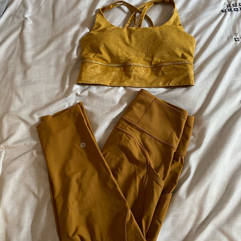 Lululemon crop leggings & long line bra set size 6